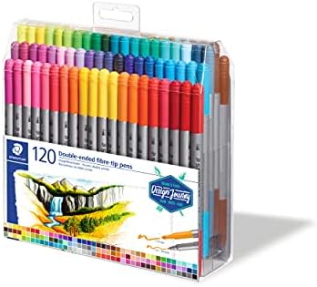 Olovke s dvostranim vrhom od vlakana, periva tinta, vrhovi za pisanje i bojanje u malim i podebljanim bojama, 120 različitih