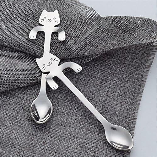 Spoon za mačje ručicu, delaman 2pcs mačka viseće mačiće žlice lijepe od nehrđajućeg čelika duga ručka čahure kave