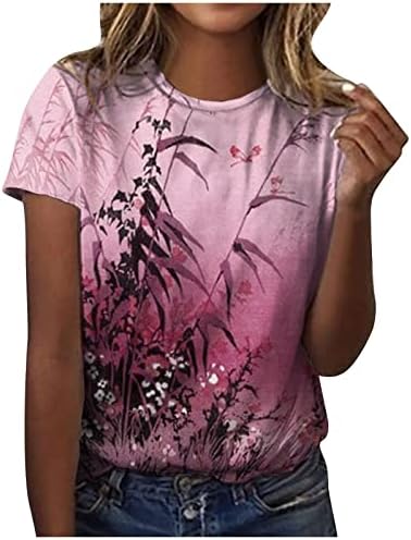 Dame bluze Gradient Dragonfly Wildflower Cvjetni print gornje košulje kratkih rukava posada za vrat jesen ljetne bluze dp