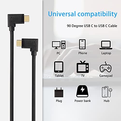 YaodHaod USB C 90 stupnjeva PRAVI kut Kratki kabel, 1ft USB 3.1 Tip C mužjak do muškog gena 2 konekcijskog kabela, 4K video