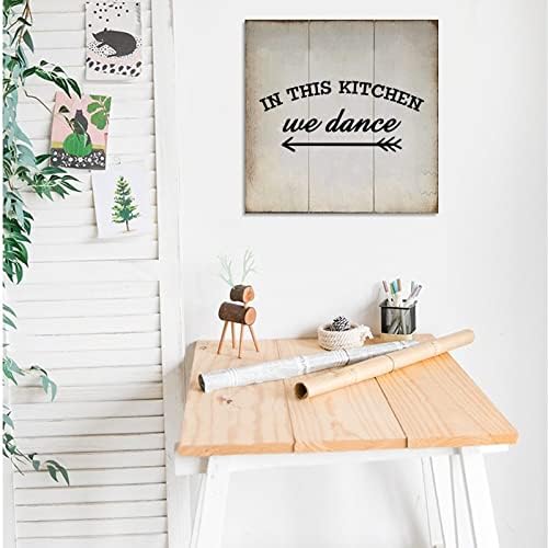 Tollyee rustikalni drveni znak smiješni kuhinjski dekor natpis U ovoj kuhinji, plešemo nevolje Izgled drveni znak zid viseće