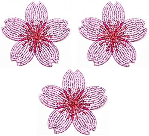 UMAMA PATCH SET od 3 ružičaste sakura cvjetove cvjetanje trešnje vezeni flaster cvjetovi buket boho crtić djeca šivati ​​željezo
