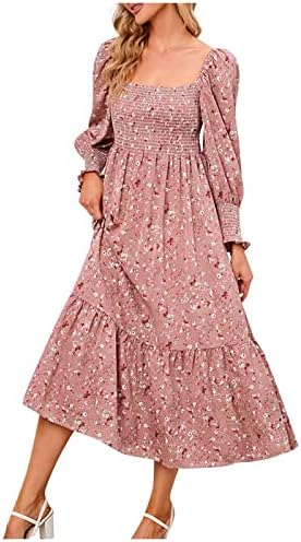 Nokmopo jesenske haljine za žene 2023 modna casual solidna boja boho labava haljina ruffled dugih rukava srednja suknja