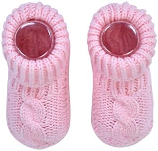 Prvi koraci pleteni dječji poklopac i čarape za novorođenčad, topli čizmi i beanie s pompom za djevojčice, 0-6 mjeseci