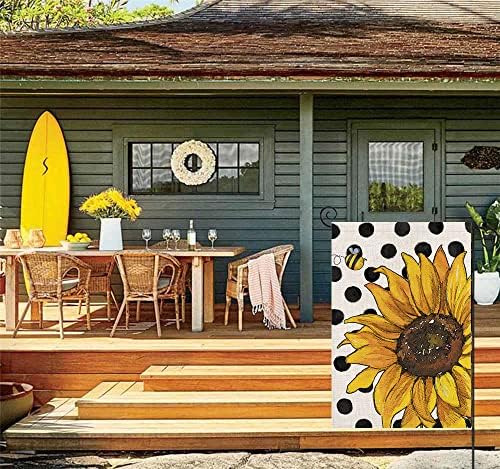 Ljetni suncokret vrtna zastava 12x18 inča dvostrana, suncokret pčela s crnim točkicama male zastave dvorišta za vanjski,