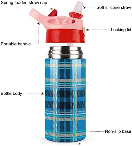 Plava karirana šarena boca vode od nehrđajućeg čelika izolirana šalica za putničke šalice za zaključavanje poklopca Sportske
