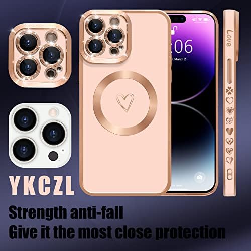 Ykczl kompatibilan s iPhone 14 Pro max futrolom s magsafeom, luksuznim oplatama slatkim srcem punim kamerama zaštita magnetske