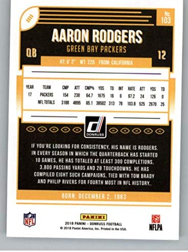 2018. Donruss nogomet 103 Aaron Rodgers Green Bay Packers Službeni NFL trgovačka karta