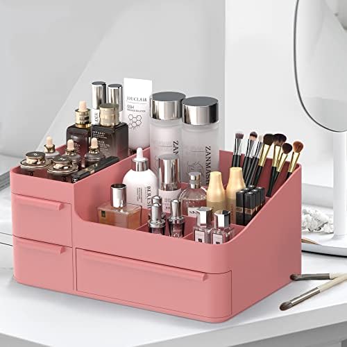 CHANCETSUI ružičasta plastična organizator za šminku, kompaktni držač pravokutnog odjeljka za četke, palete sjenila i zalihe