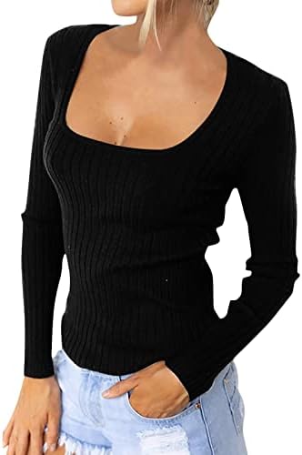 KCJGIKPOK Ženski dugi rukavi u vratu majica Čvrsta boja pleteni džemper vrhovi Slim Fit Soft Bluza majice