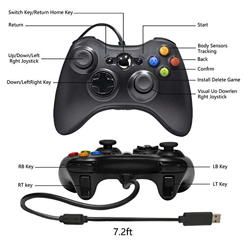 Medvoe Wired Controller za Xbox 360, 7,2 ft USB Wired GamePad Joystick Game Daljinski s dvostrukim vibracijskim turboom,