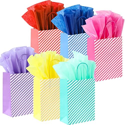 24pcs male poklon vrećice s ručkama i papirnatim papirom prugaste poklon vrećice za vjenčanje, rođendan, zabave