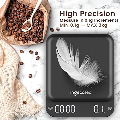 Vaga za vaganje kave, digitalna vaga za kavu s 3 kg / 0,1 g visoke preciznosti, vaga za točenje kave s funkcijom spremnika,