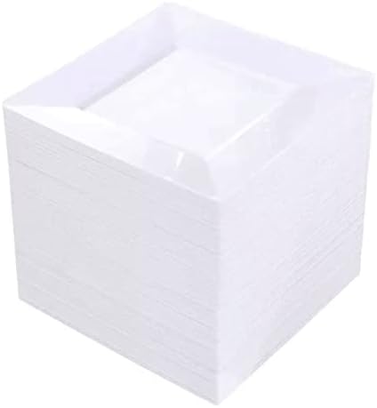 100 bijelih kvadratnih plastičnih ploča-6,5 inča za jednokratnu raspoloživu salatu/deserte-tanjur-hard plastični tanjur za