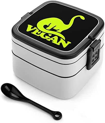 Veganski dinosaur Bento Box dvoslojni kontejner za ručak za ručak sa žlicom za rad iz piknika putovanja