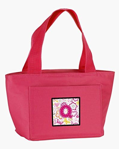 Caroline's Treasures CJ2005-QPK-8808 Slovo Q Cvijeće i leptiri Pink torba za ланча, izdvojeni za višekratnu upotrebu ručak-boks