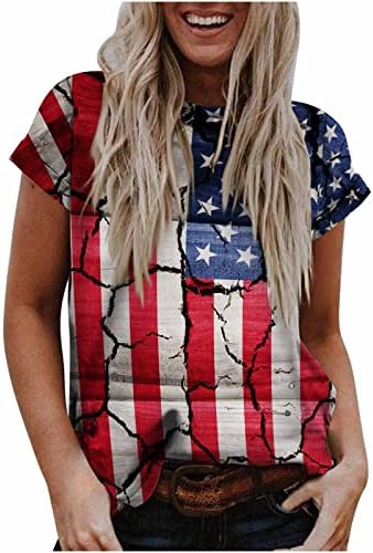 Charella djevojke casual majice kratki rukavi gornji majica posada vrat američke prugaste zvijezde grafički ljetni jesenski