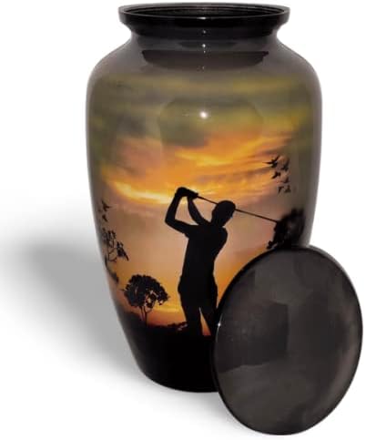 AKANKSHA ARTS CREMATION URN, Urne sahranja. Lijep golf dizajn golfa. Velika veličina visoka 26 cm, s baršunastom torbom