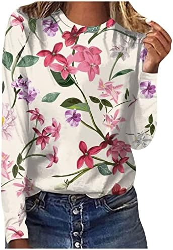 Žene padaju majice s dugim rukavima ležerna gornja modna košulja labava cvjetna tiskana tunika majice plus bluze veličine