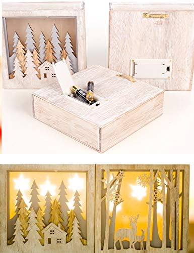 Letuwj drvena kutija Božićni ukras s toplim LED svjetlima stablo 5,7x5,7 inča