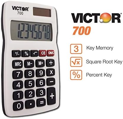 Victor 700 8 -znamenkasti džepni kalkulator, bijeli, sjajan za nošenje u ruksacima, torbicama i breifcases