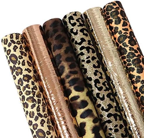 David Angie list PU kože s leopard printom, metalna tkanina od sintetičke kože, asortiman od 6 komada 7,7 12,9 za izradu