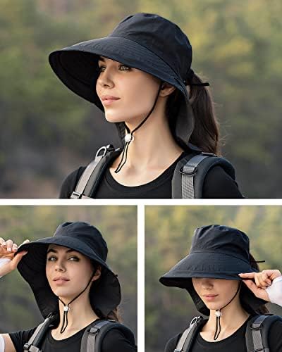 Zexian Womens Sun Hat Upf 50+ široki rub i rupa od konjskih repa, planinarski safari šešir s poklopcem za vrat