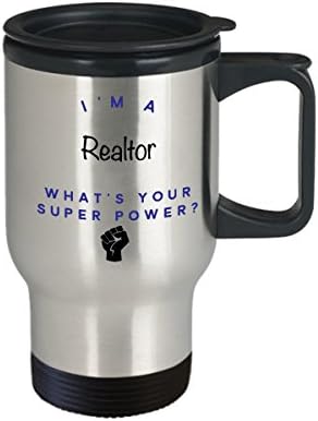 Realtor Travel šalica, ja sam Realtor Što je super moć? Smiješne krigle za kavu u karijeri, poklon ideja za muškarce suradnike