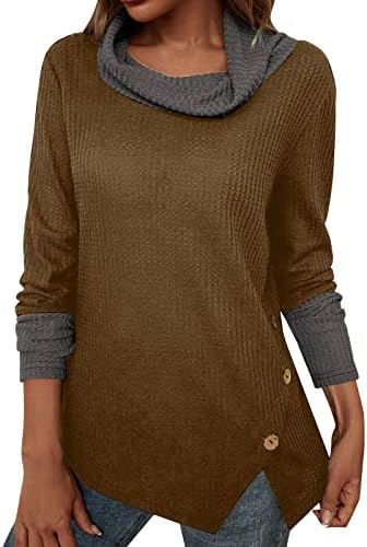 Džemperi za žene padaju kaputa vafle pletene košulje lagana gumb dolje u boji blok labavi fit pulover vrhovi