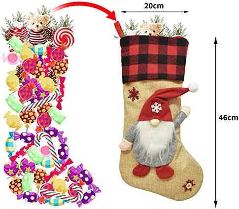 Nienseazon božićne čarape 4 pakiranje - 18 božićne čarape setovi Velika božićna čarapa Burlap Plasni božićni ukrasi za obiteljski