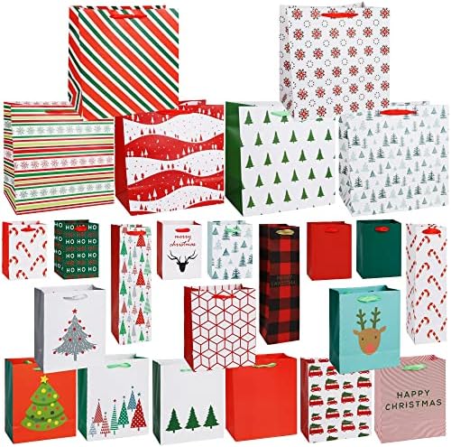 Lulu Home božićne vrećice za omatanje, 24 pakiranja Art Papir Torg torbama set s ručkama, božićne velike srednje male torbe