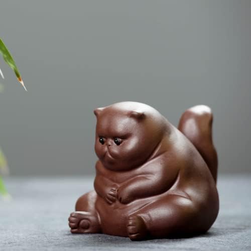 Slowtee ručno izrađena ljubičasta glina bijesna mačka čaj Figurice za kućne ljubimce, slatke male masne mačje ukrase za čajnu