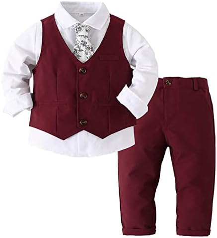 Choomomo Boys Boys 3PCS formalno odijelo za zabavu Toddler Gentleman Outfit Bow Košulja + Tuxedo prsluk + hlače set