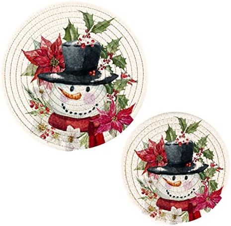 Umiriko božićni snježni držači lončanih trivetima postavljeni 2 kom, rudnici za kuhinjski dekor, čisti pamučni nit tkanja
