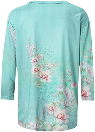Ženske majice srednje duljine s rukavima 3/4, šarene košulje s cvjetnim printom, Ležerne bluze s okruglim vratom za ljeto-proljeće