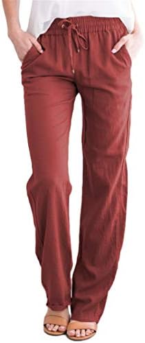 Ženske lanene Palazzo hlače širokih nogavica s visokim strukom casual duge hlače udobne hlače s elastičnim pojasom