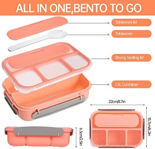 Bento Box za ručak, kutija za ručak za odrasle, kontejneri za ručak za odrasle za odrasle, BENTO kutije od 1300 ml s 4 odjeljka