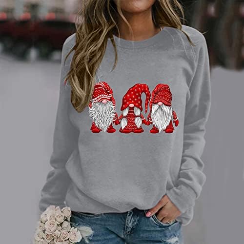 Beuu gnome print dugi rukavi plus majice t majice ženske vesele božićne dukseve casual posade vrat xmas pulover vrhovi