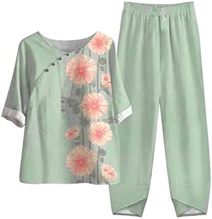 Ladies Lounge hlače Postavlja se hlače Potpune platnene cvjetne grafičke dvodijelne ljetne hlače za jeseno noge setovi 2023
