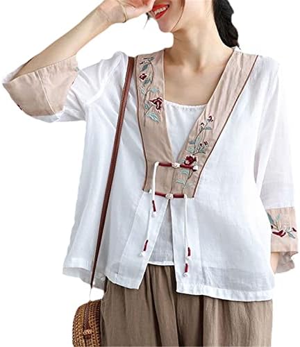 Kineski stil veznice kardigan v majica za vrat Nacionalna labava žena Hanfu tang odijelo Vintage tradicionalna bluza casual