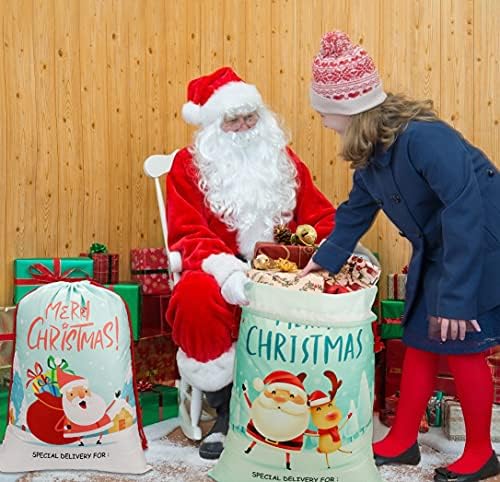 4 PCS Velika božićna vreća Djeda Mraza, velika božićna torba s izvlačenjem, božićni poklon paket, torba za višekratnu upotrebu