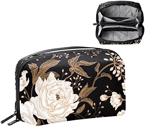 Kozmetička torbica prostrana Kozmetička torbica torbica torbica s patentnim zatvaračem za žene i djevojke retro cvijeće crna