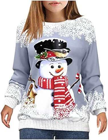 eoeioa ženske božićne dukserice vrhovi majice velike snjegoviće grafičke majice posada dugih rukava labavi pulover vrhovi