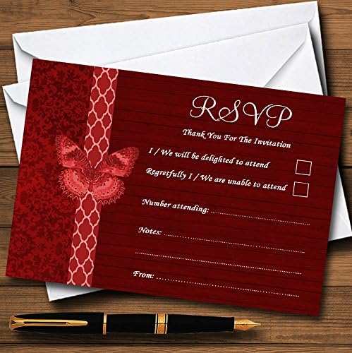 Rustikalna vintage drvena leptira duboko crvena personalizirana RSVP kartica