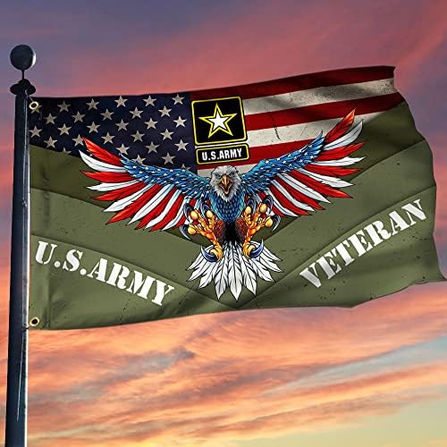Zastava veterana američke vojske američkog orla - UV otporan na dvostruko tiskano i dvostruko ušiveno 150D poliester 3x5ft
