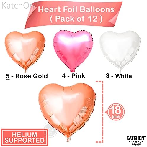 Baloni Katchon, ružičasto zlato i ružičasta srca - 18 inča, pakiranje od 12 / metalna srca od folije / srca od milara | baloni