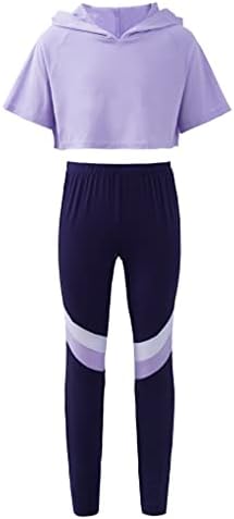 Hansber Kids Girls 2 Piem Gimnastika plesna sportska odjeća s kapuljačom Crop Top s gamašama Set Gym Yoga trkačka staza