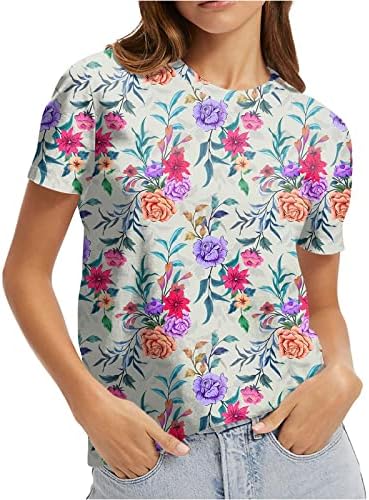 Ženske bluze moda 2023 Print kratki rukavi okrugli vrat Vintage kratki ljetni majica majica