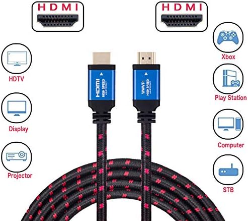 WAWPI HDMI CABEL HDMI 2.0 26AWG Pleteni kabel - Velika brzina 18Gbps - Zlatni konektori - Ethernet, Audio Return - Video
