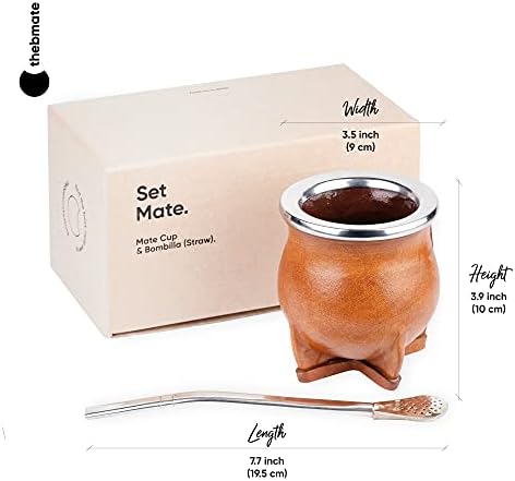 Thebmate [Camionero Mate Premium Set Yerba Mate Cup - izrađena keramička čajnica - kožna ručno rađena ručno rađena u Urugvaj